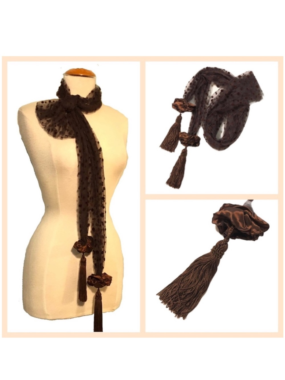 Long Brown Scarf with Tassels - NWOT - new without tags